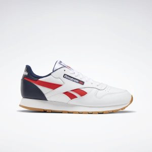 Reebok Classic Leather Turnschuhe Herren - Weiß/Navy/Rot - DE 783-QFG